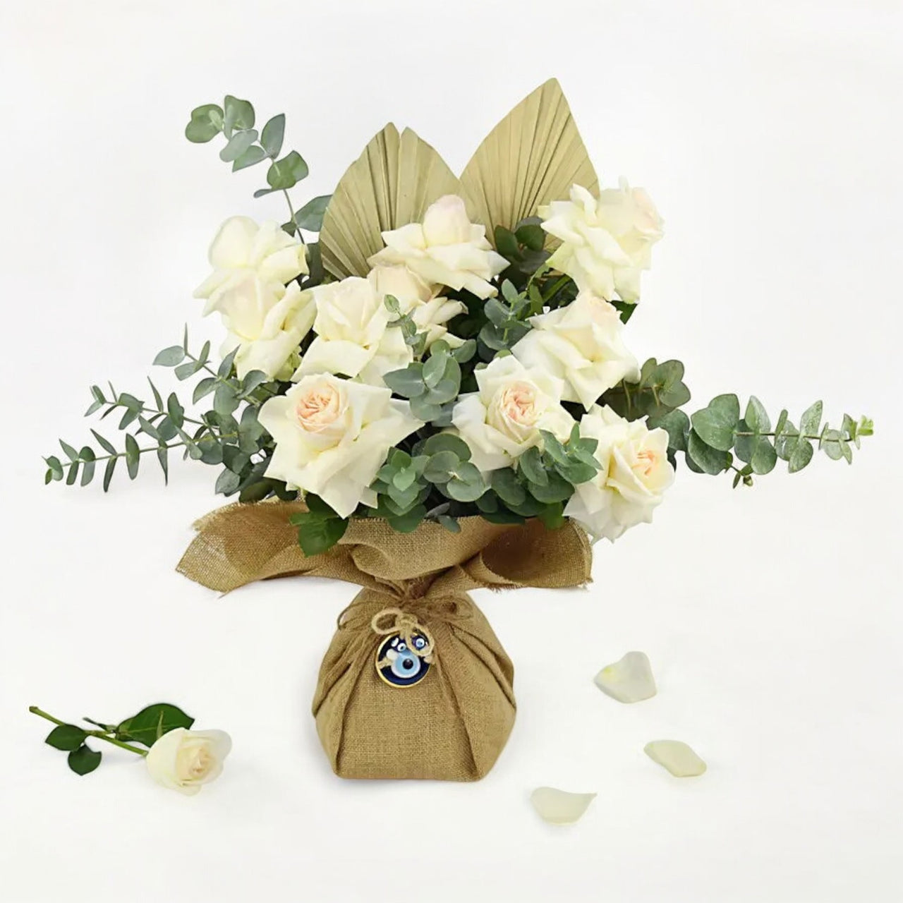 White Roses Bouquet with Evil eye