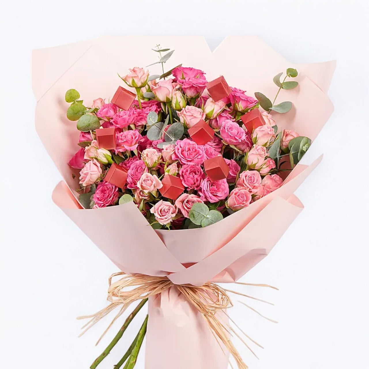 Blushing Pink Spray Roses With Chocolates
