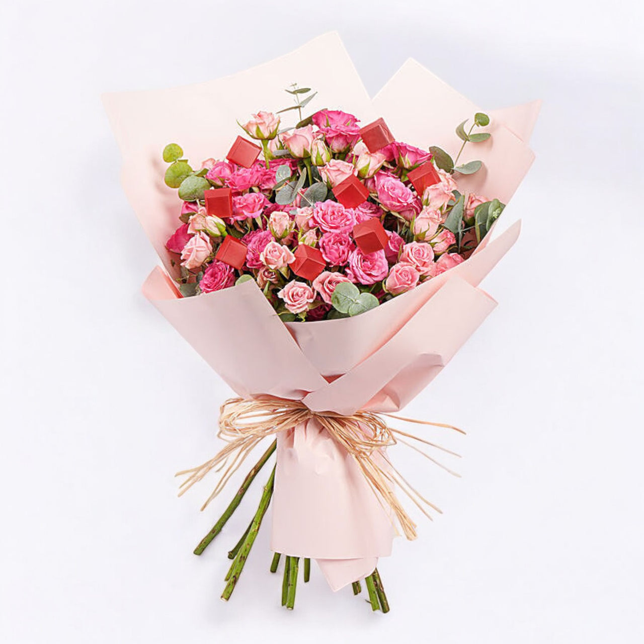 Blushing Pink Spray Roses With Chocolates