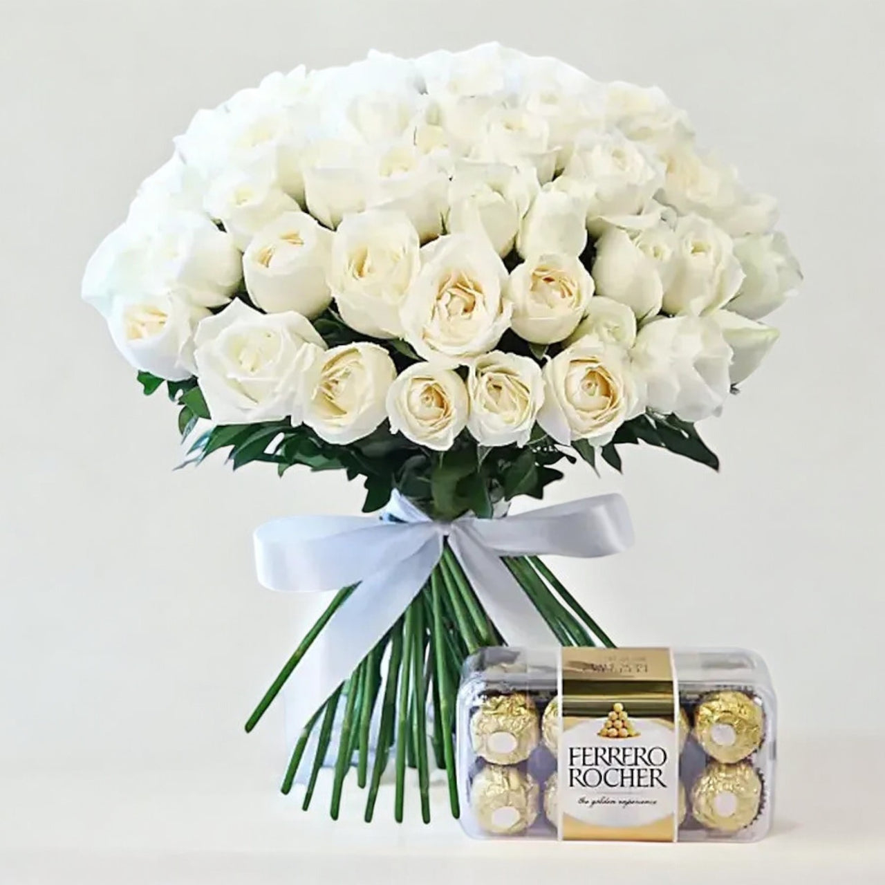 White Roses Bunch and Ferrero Rocher